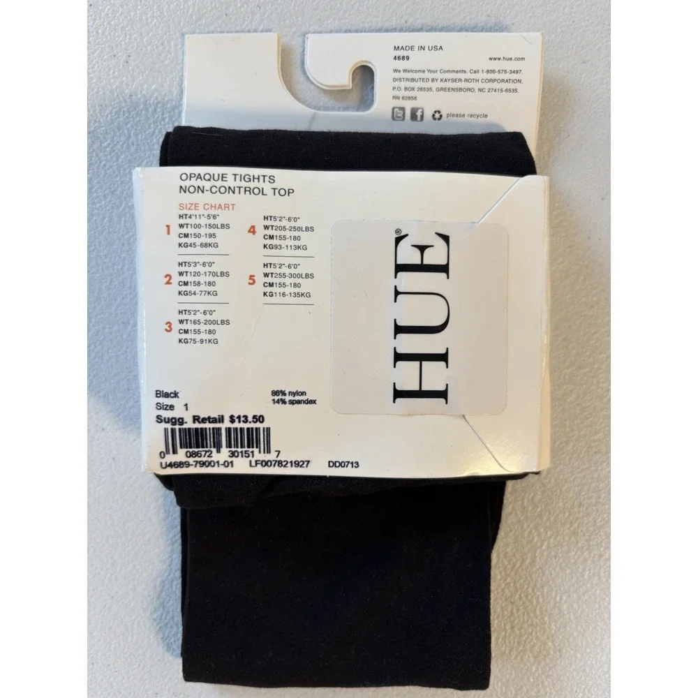 HUE Womens Opaque Tights Size 1 Black